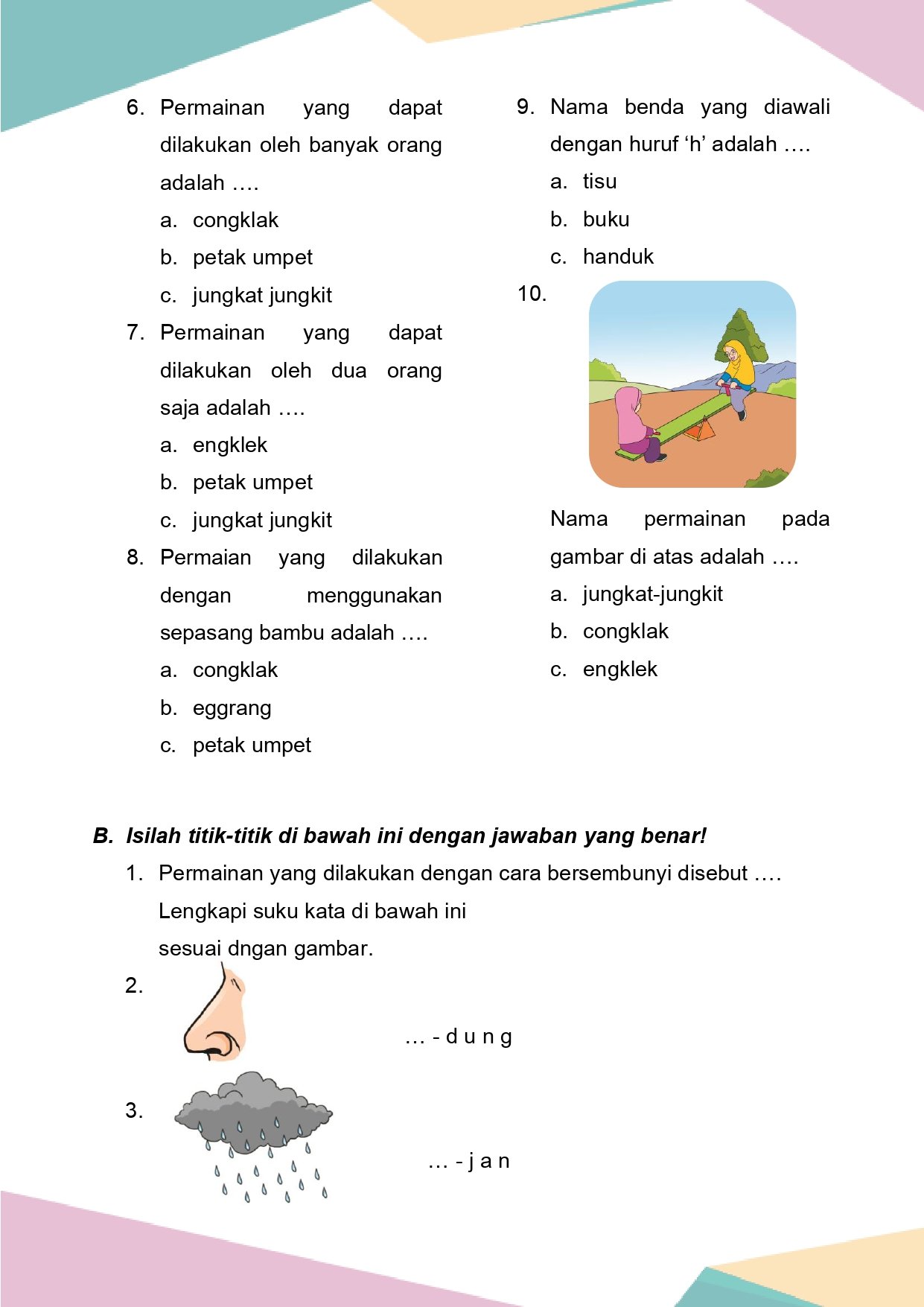 Latihan Soal Bahasa Indonesia Kelas 1 Bab 2 - Daring Nur Hidayah Press