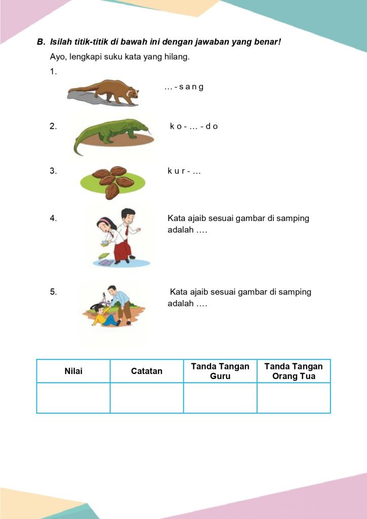 Latihan Soal Bahasa Indonesia Kelas 1 Bab 5 - Daring Nur Hidayah Press