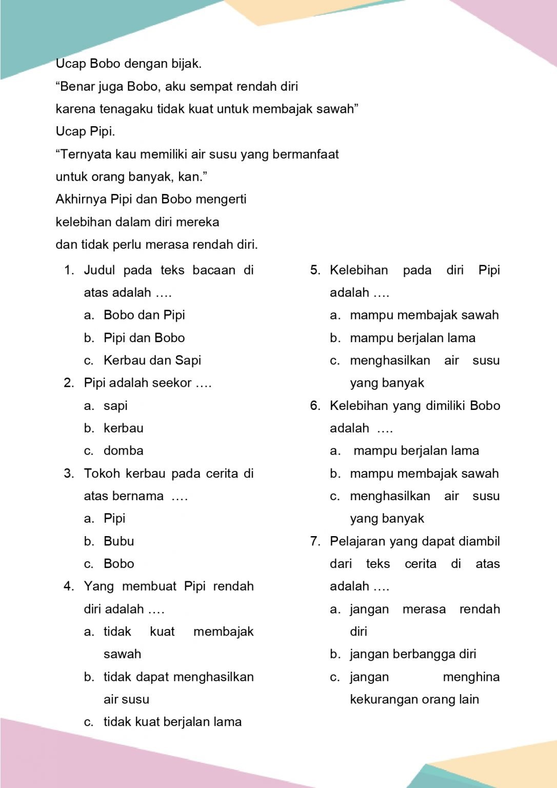 Latihan Soal Bahasa Indonesia Kelas 1 Bab 6 - Daring Nur Hidayah Press