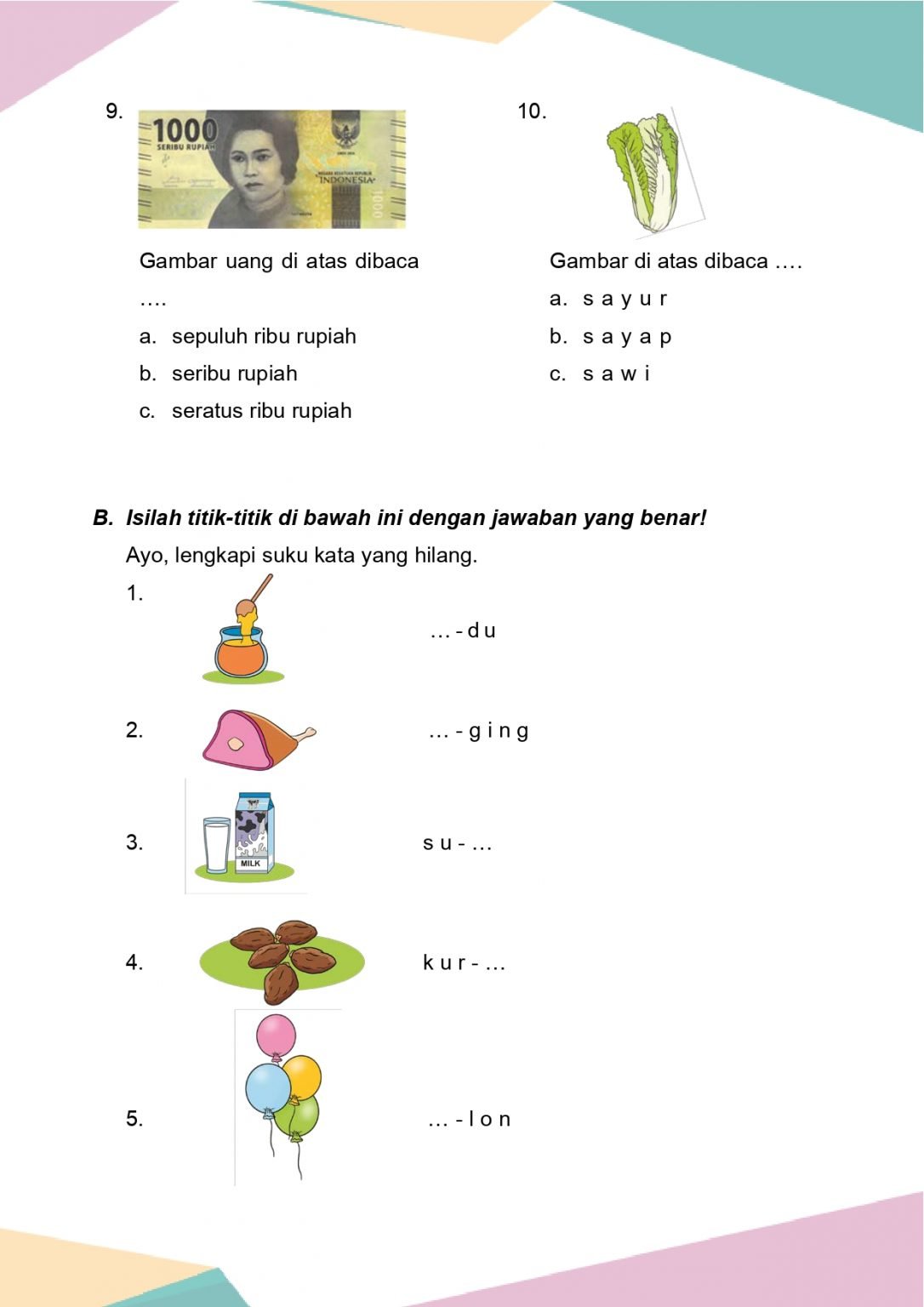 Latihan Soal Bahasa Indonesia Kelas 1 Bab 7 - Daring Nur Hidayah Press