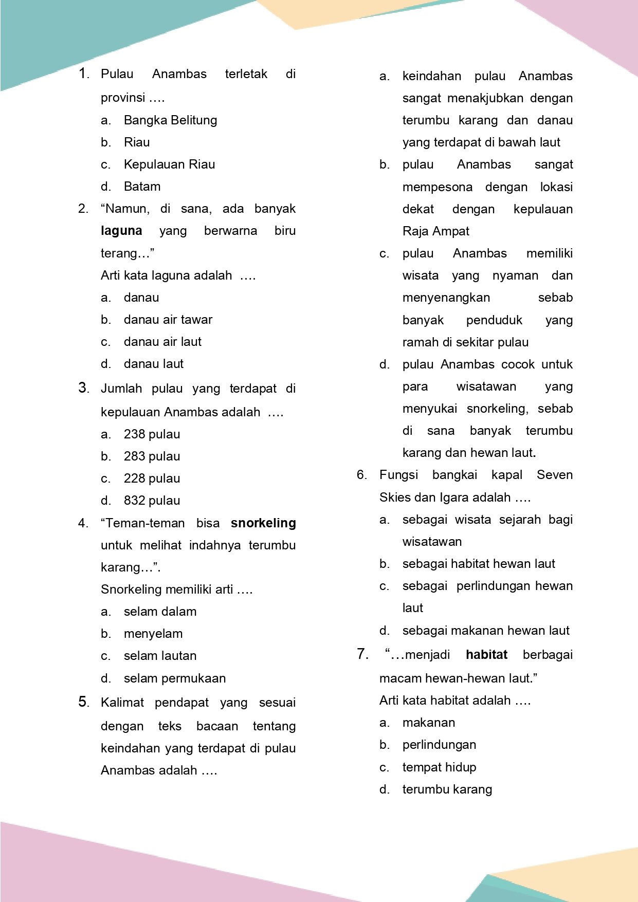 Latihan Soal Bahasa Indonesia Kelas 4 Bab 6 - Daring Nur Hidayah Press