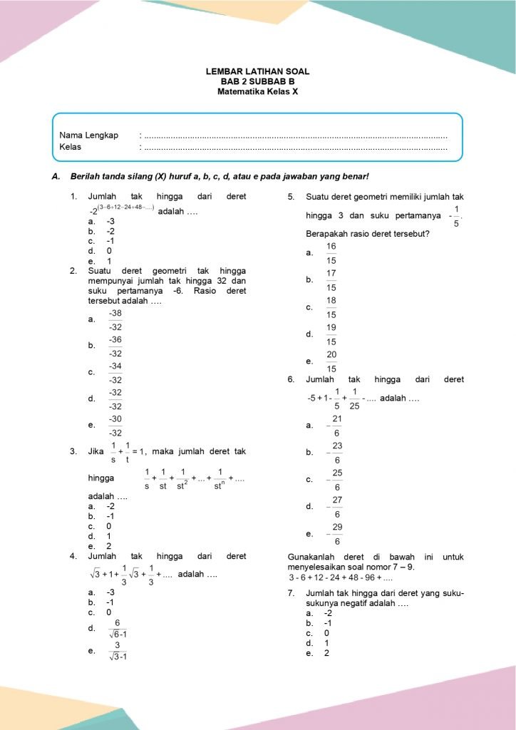 Latihan Soal Matematika Kelas 10 Bab 2 Subbab B - Daring Nur Hidayah Press