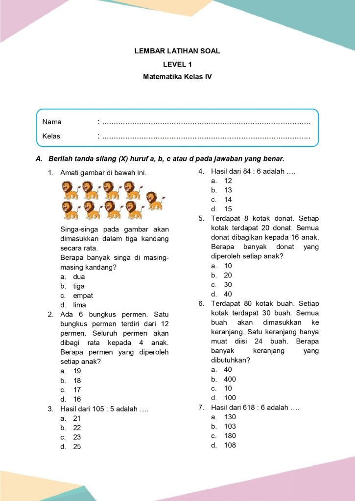 Latihan Soal Matematika Kelas 4 vol. 1 Bab 3 - Daring Nur Hidayah Press