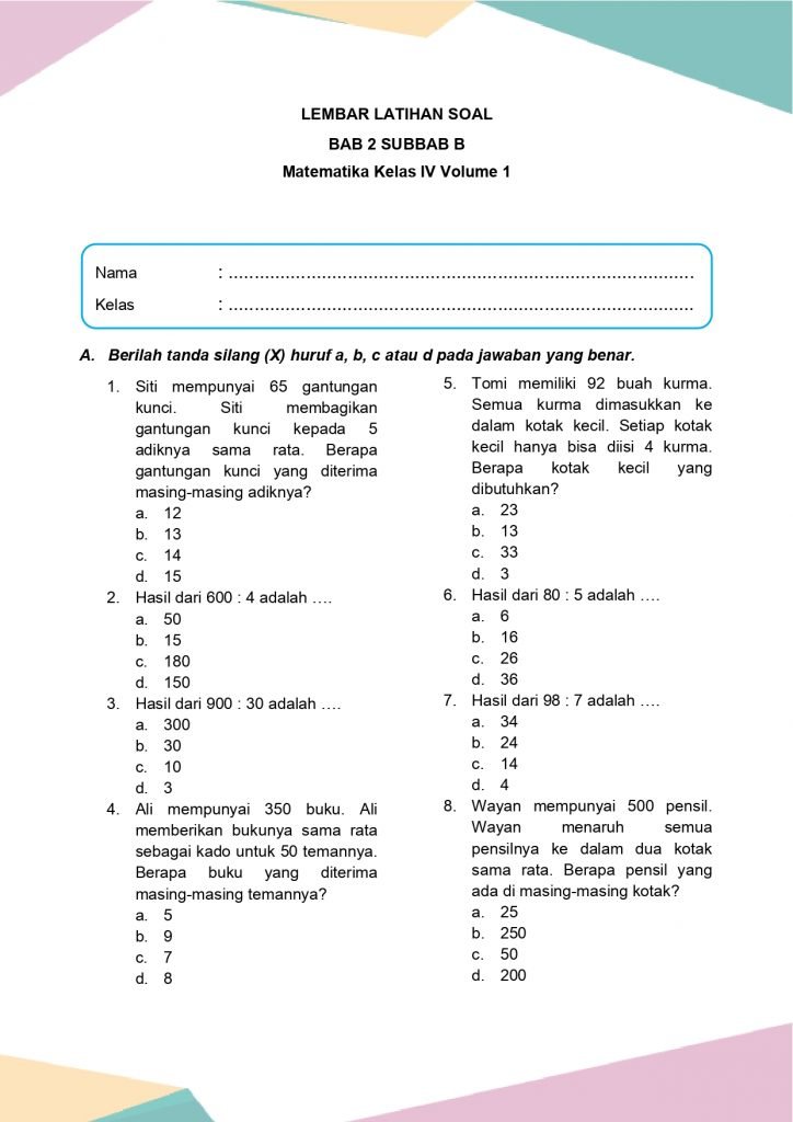 Latihan Soal Matematika Kelas 4 vol.1 Bab 2 Subbab B - Daring Nur ...