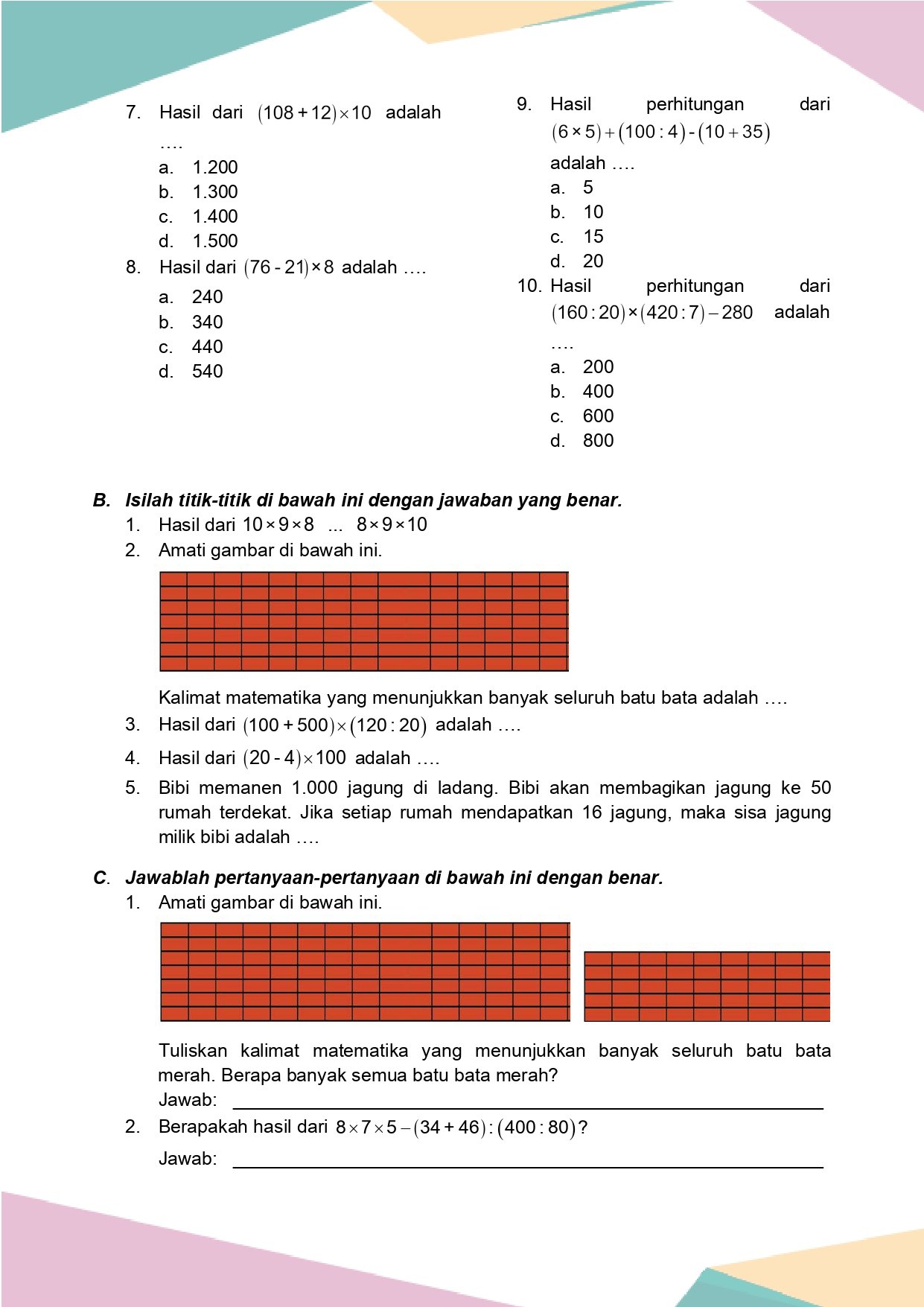 Latihan Soal Matematika Kelas 4 Vol 2 Bab 11 - Daring Nur Hidayah Press