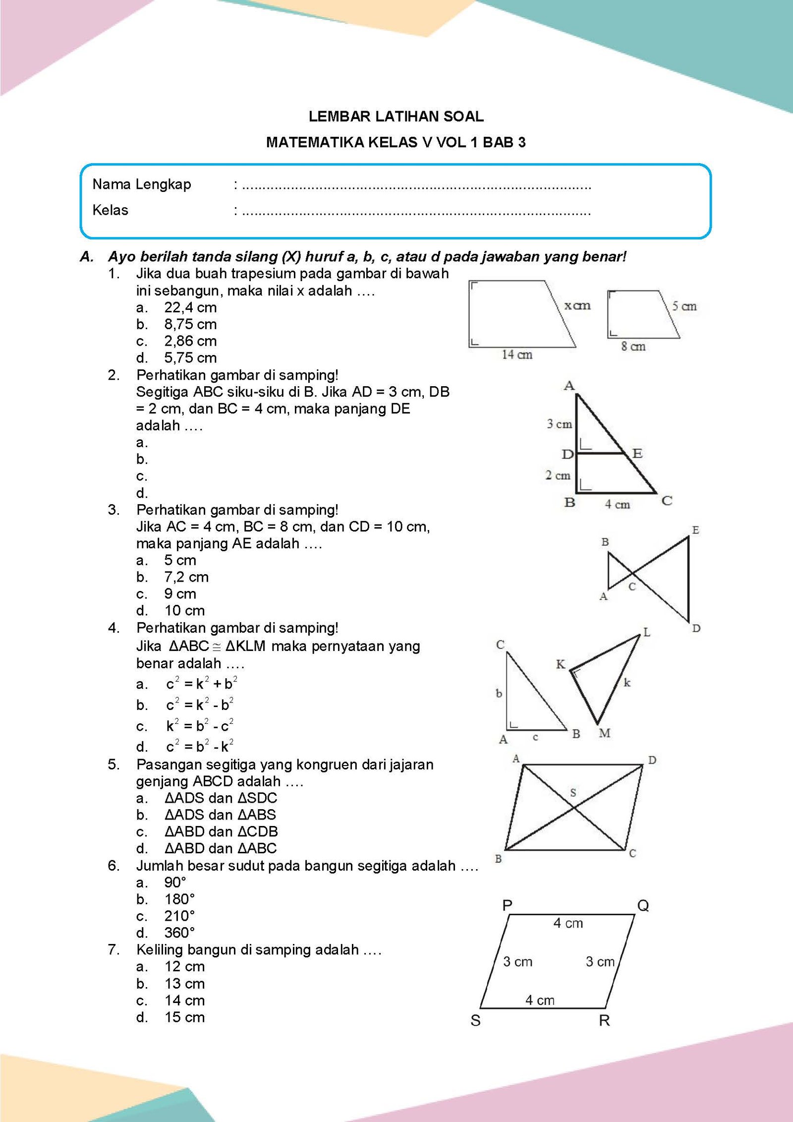 Latihan Soal Matematika Vol. 1 Kelas 5 Bab 3 - Daring Nur Hidayah Press