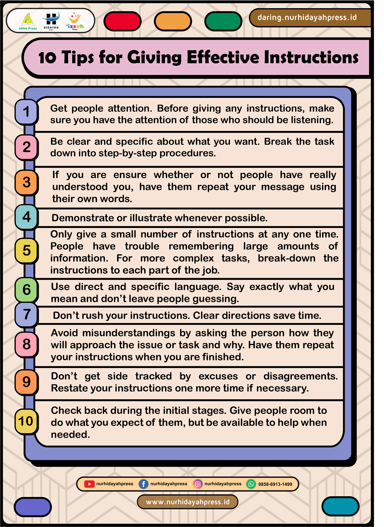 Message Instructing 10 Tips for Giving Effective Instuctions - Daring Nur Hidayah Press