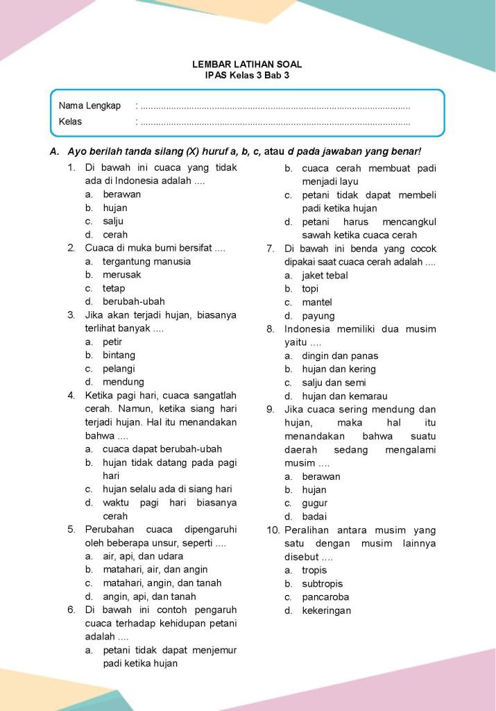 Latihan Soal Ilmu Pengetahuan Alam dan Sosial Kelas 3 Bab 3 - Daring ...