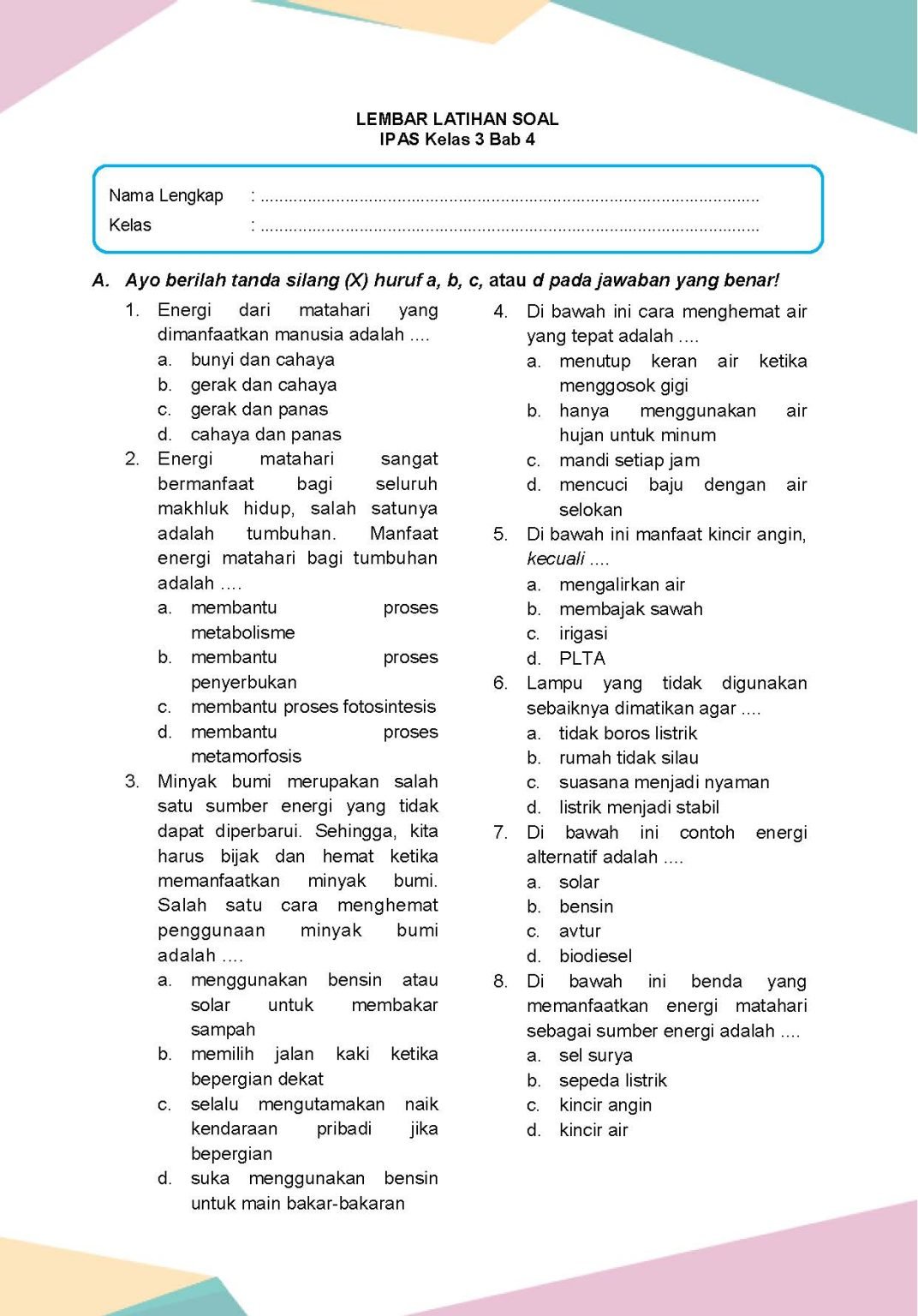 Latihan Soal Ilmu Pengetahuan Alam dan Sosial Kelas 3 Bab 4 - Daring ...