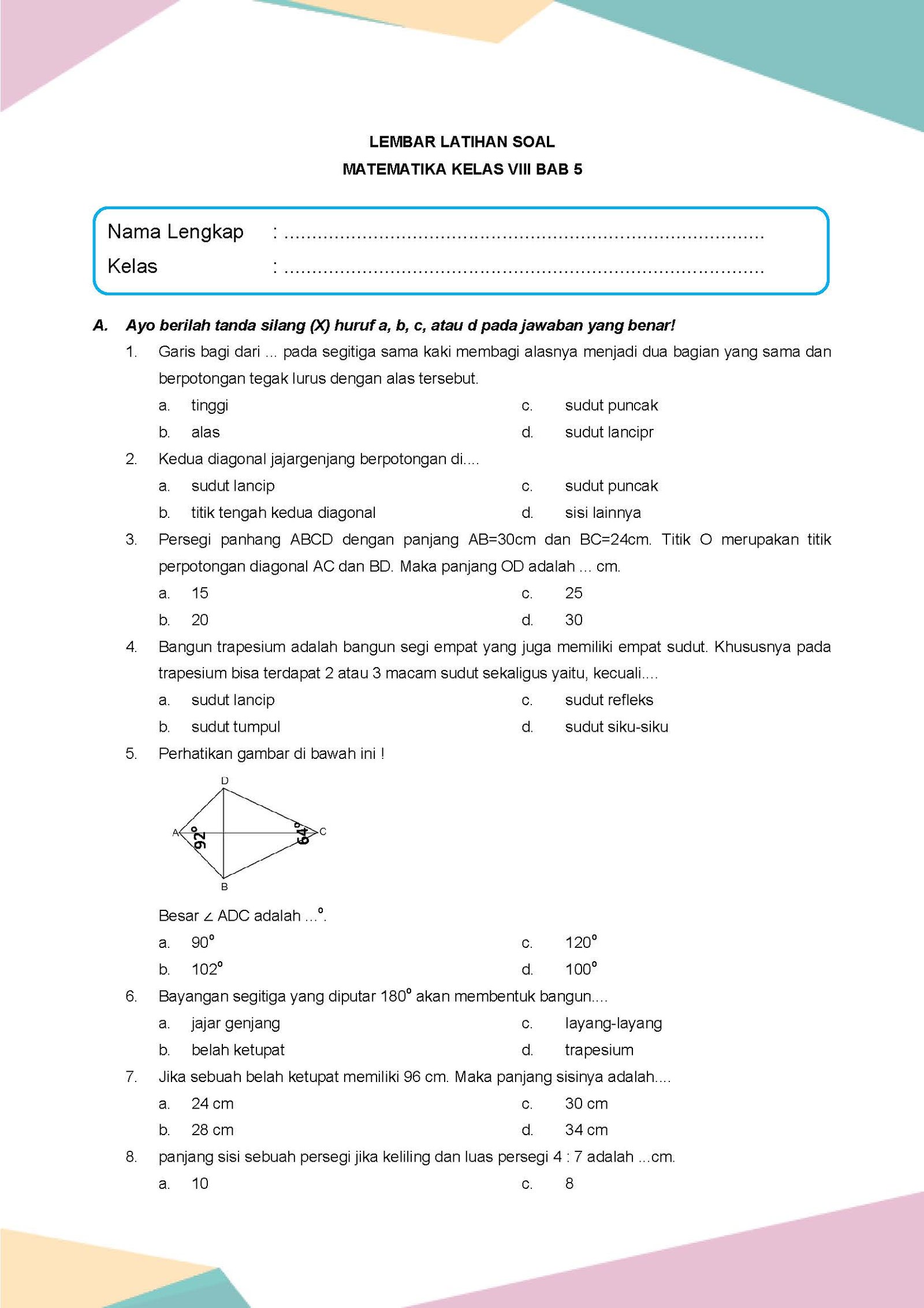Latihan Soal Matematika Kelas 8 Bab 5 - Daring Nur Hidayah Press