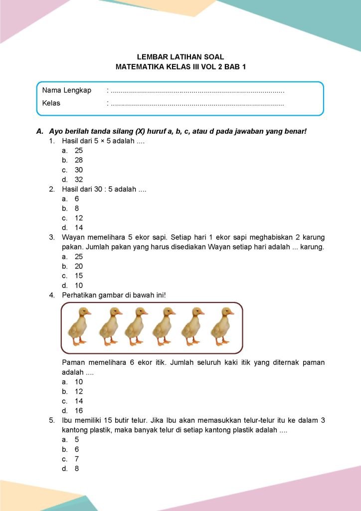 Latihan Soal Matematika Volume 2 Kelas 3 Bab 1 - Daring Nur Hidayah Press