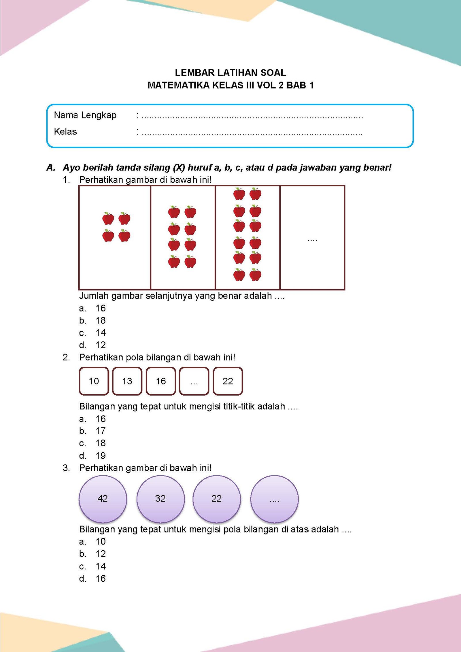 Latihan Soal Matematika Volume 2 Kelas 3 Bab 3 - Daring Nur Hidayah Press