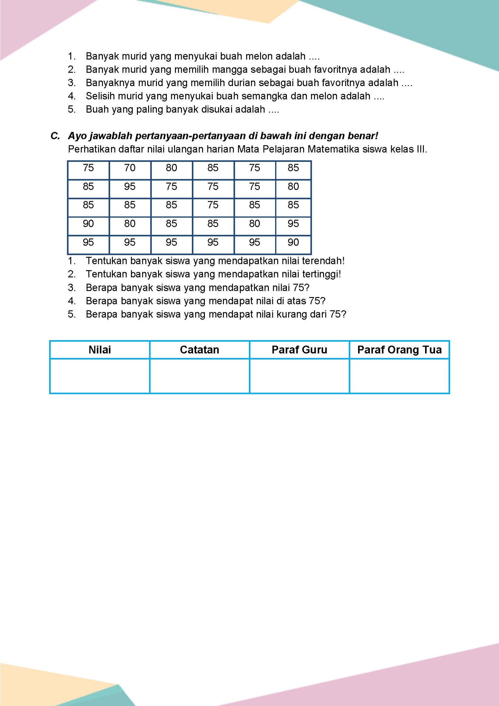 Latihan Soal Matematika Volume 2 Kelas 3 Bab 5 - Daring Nur Hidayah Press